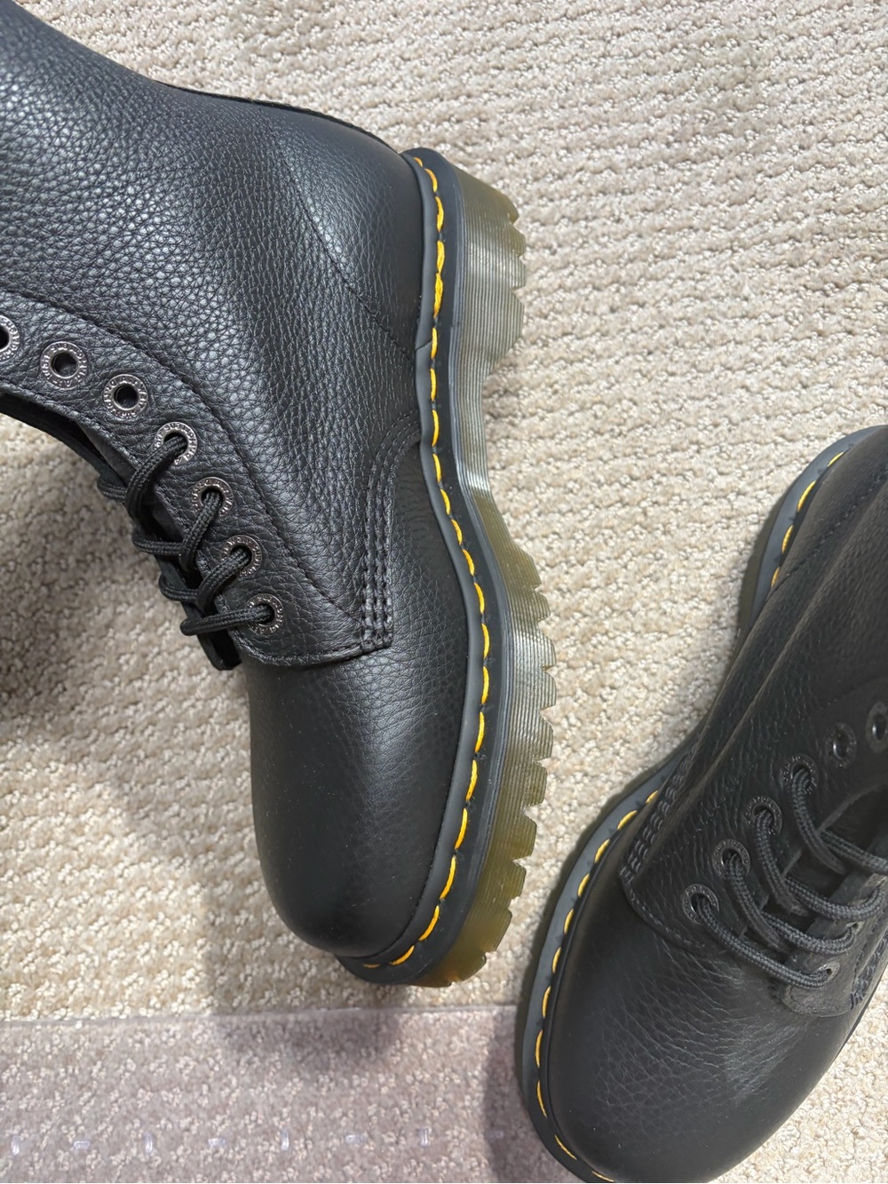 Timberland Black Leather Lace-Up Boots with Yellow Stitching
